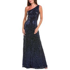 Rene Ruiz Womens  One-Shoulder Sequin Column Gown, Blue